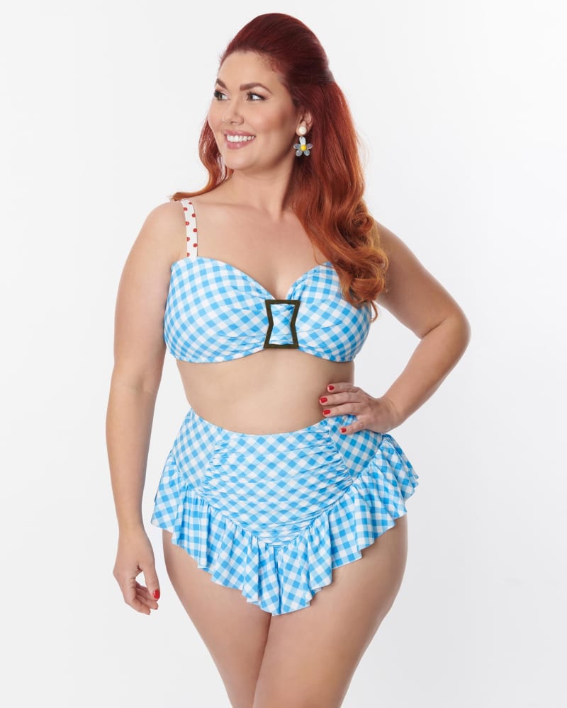 Blue gingham bathing suit discount